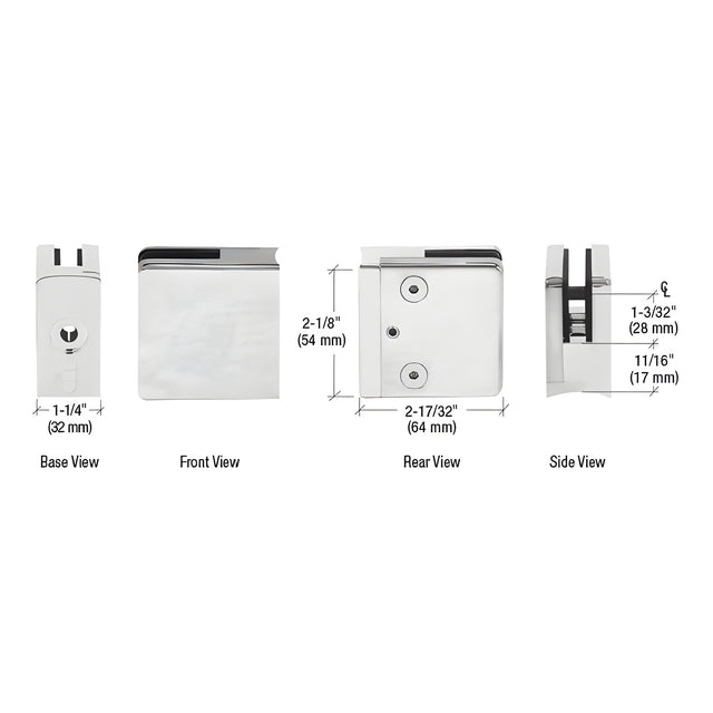 CRL 316 Brushed Stainless Radius Base Clamp for 1/2" and 9/16" Glass