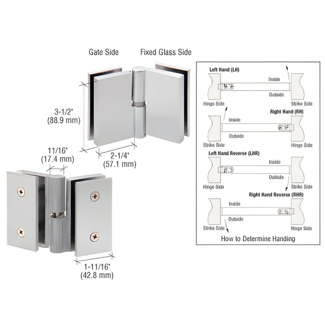 CRL 316 Brushed Stainless Single Acting Right Hand Glass-to-Glass Gate Pivot Hinge