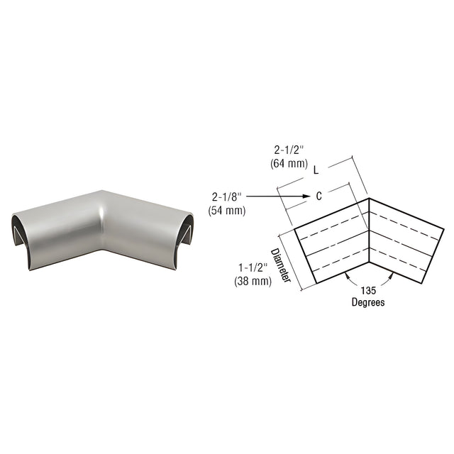 CRL 316 Brushed Stainless Steel 1-1/2" Diameter Roll Form 135 Degree Horizontal Corner