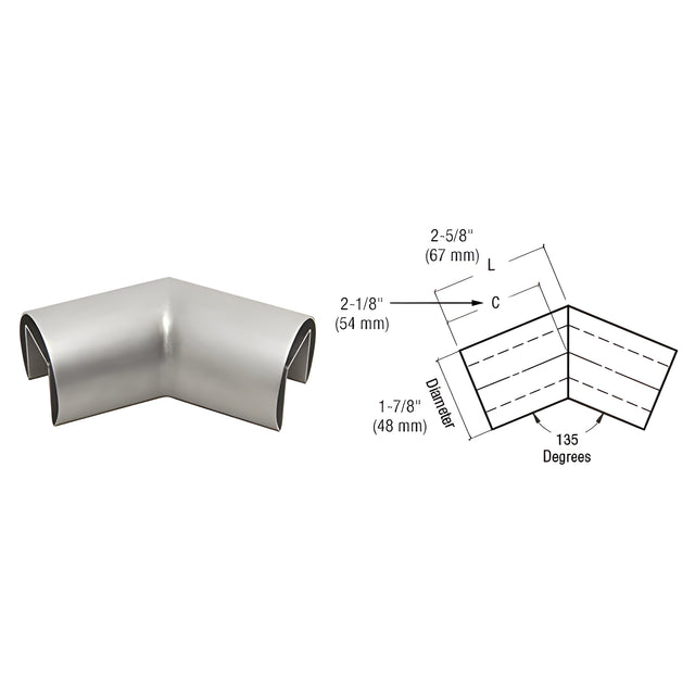 CRL 316 Brushed Stainless Steel 1-7/8" Diameter Roll Form 135 Degree Horizontal Corner