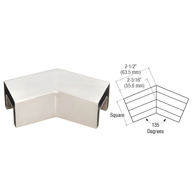 CRL 316 Brushed Stainless Steel 135 Degree Horizontal Roll Formed Cap Rail Corners
