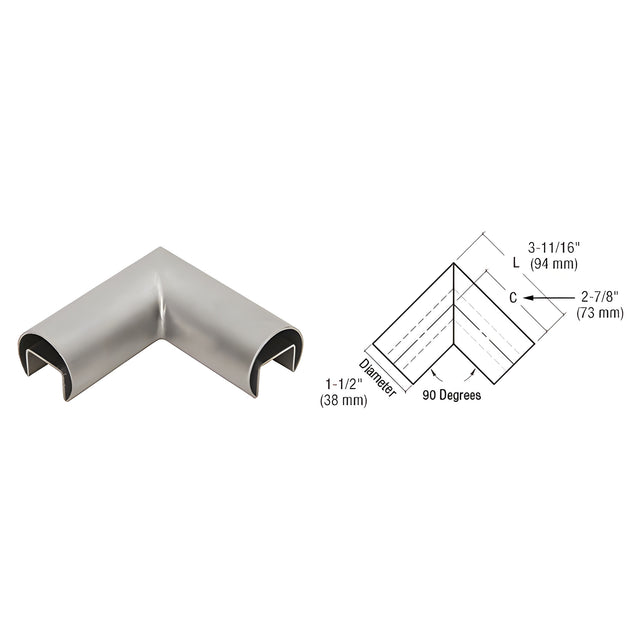 CRL 316 Brushed Stainless Steel 90 Degree Horizontal Roll Formed Cap Rails Corners