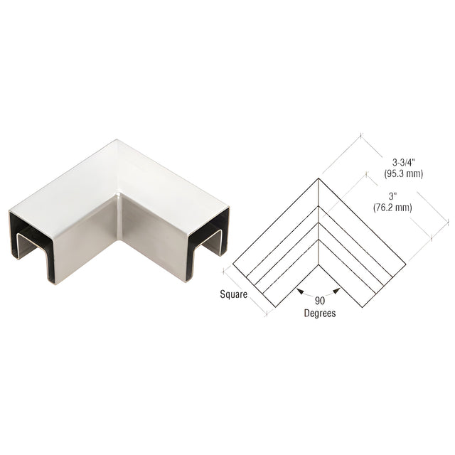 CRL 316 Brushed Stainless Steel 90 Degree Horizontal Roll Formed Cap Rail Corners