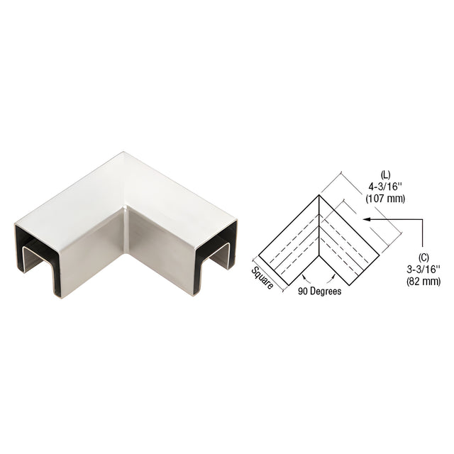 CRL 316 Brushed Stainless Steel 90 Degree Horizontal Roll Formed Cap Rail Corner