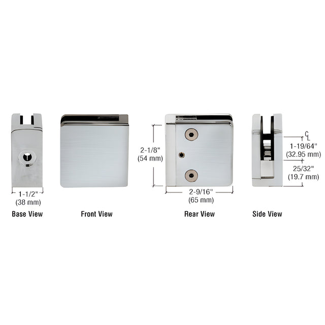 CRL 316 Brushed Stainless Z-Series Flat Surface Mount Square Type Glass Clamps for 13/16" Glass