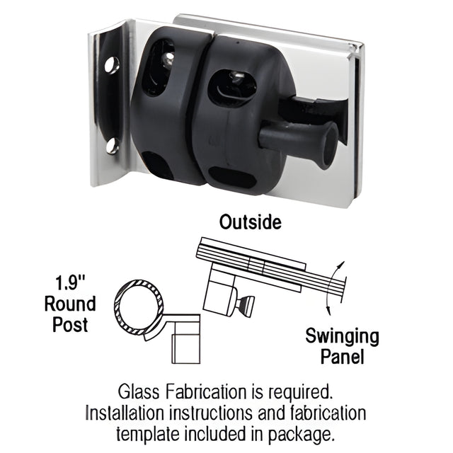 CRL 316 Polished Stainless 1.9" Round Post Mount Gate Latch