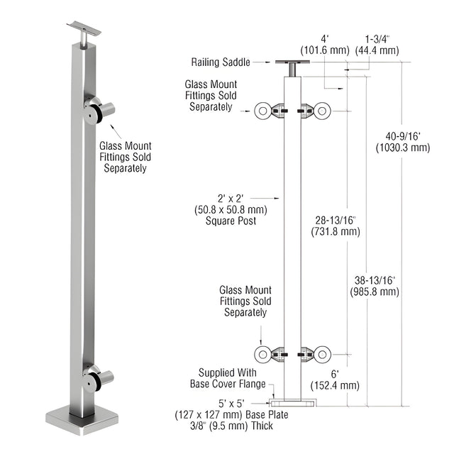 CRL 316 Polished Stainless 42" P1 Series End Post Railing Kit