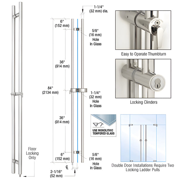 CRL 316 Polished Stainless 84" Locking Ladder Pull
