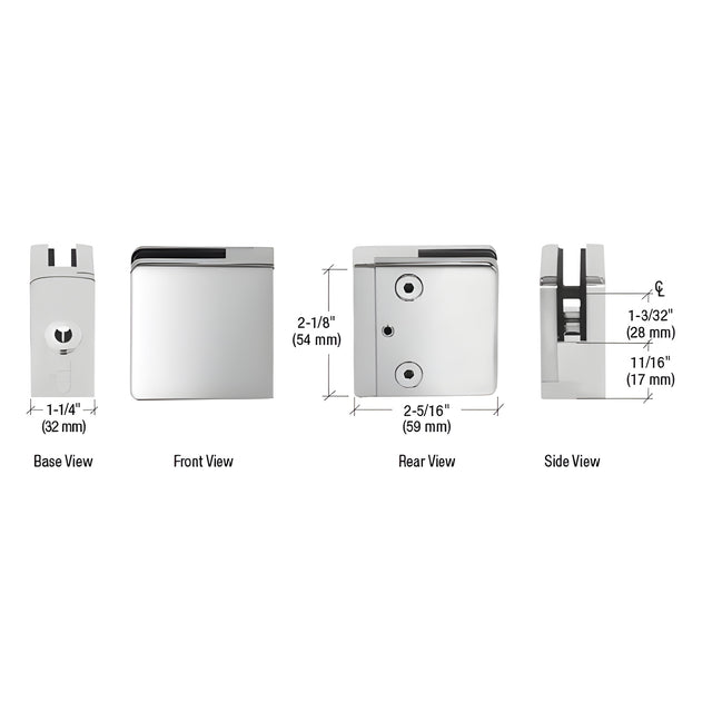 CRL 316 Polished Stainless Flat Base Clamp for 1/2" and 9/16" Glass