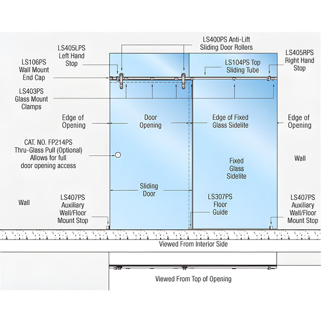 CRL 316 Polished Stainless Laguna Series Glass Mount Single Slider Kit