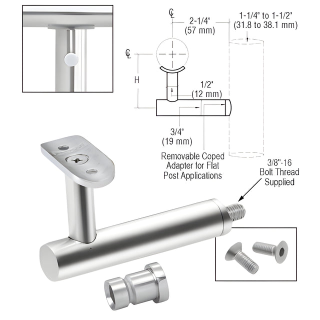 CRL 316 Polished Stainless Short Arm Malibu Series Post Mounted Hand Rail Bracket