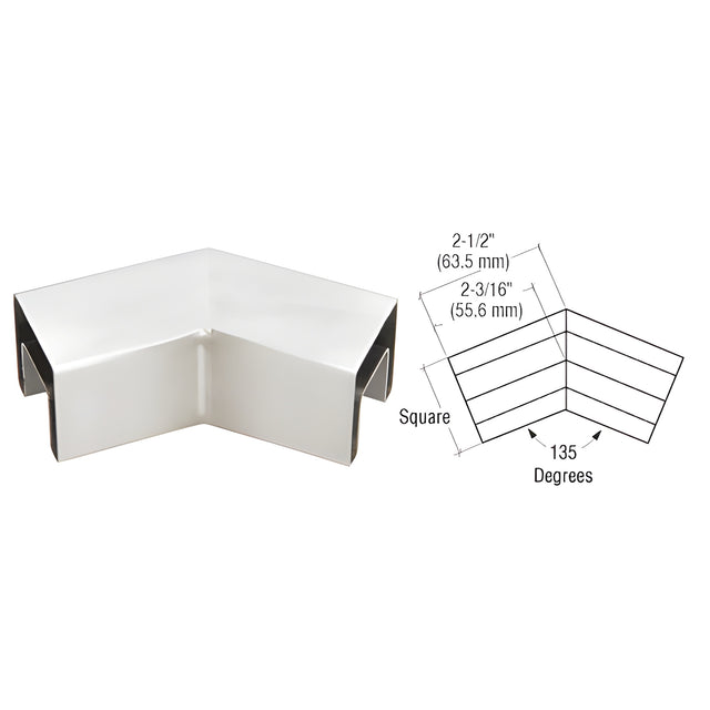 CRL 316 Polished Stainless Steel 135 Degree Horizontal Roll Formed Cap Rail Corners