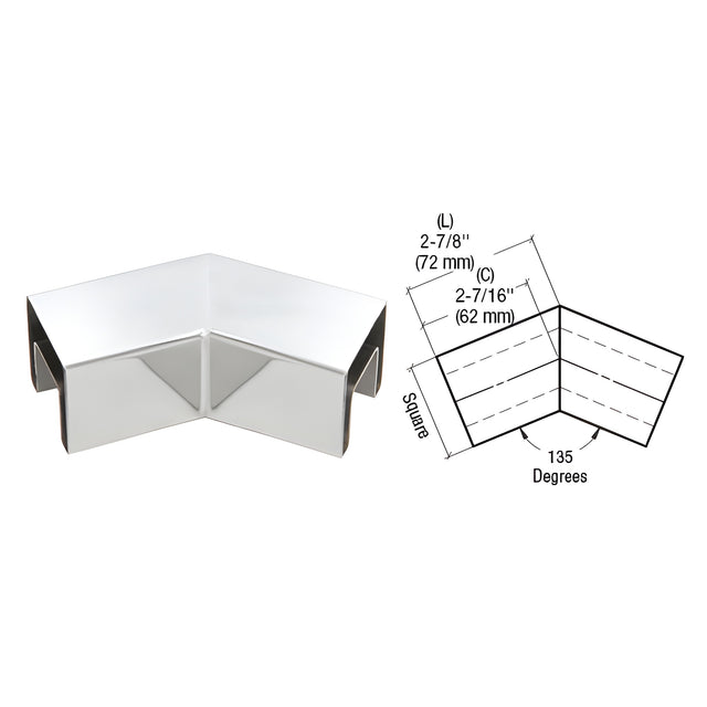 CRL 316 Polished Stainless Steel 135 Degree Horizontal Roll Formed Cap Rail Corner