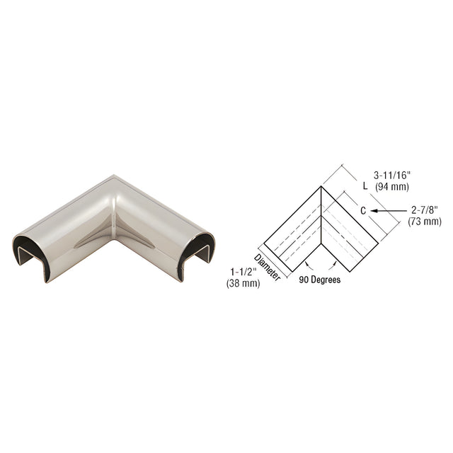 CRL 316 Polished Stainless Steel 90 Degree Horizontal Roll Formed Cap Rails Corners