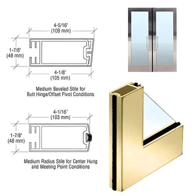 CRL 4" Polished Brass Medium Stile Clad Full Framed Door
