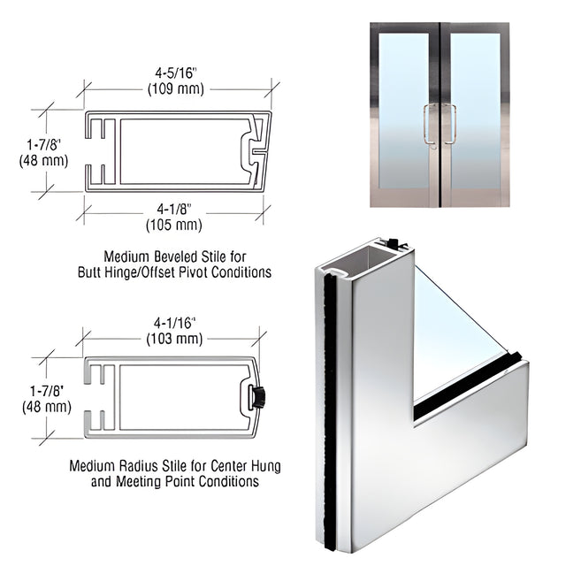 CRL 4" Polished Stainless Medium Stile Clad Full Framed Door