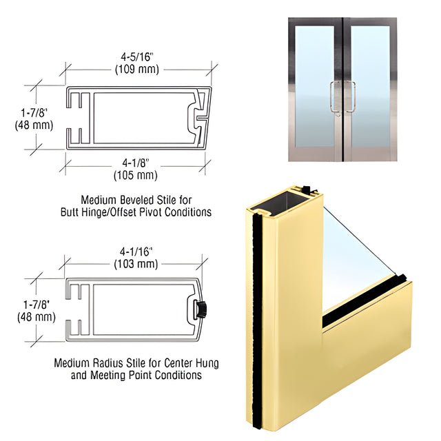 CRL 4" Satin Brass Medium Stile Clad Full Framed Door