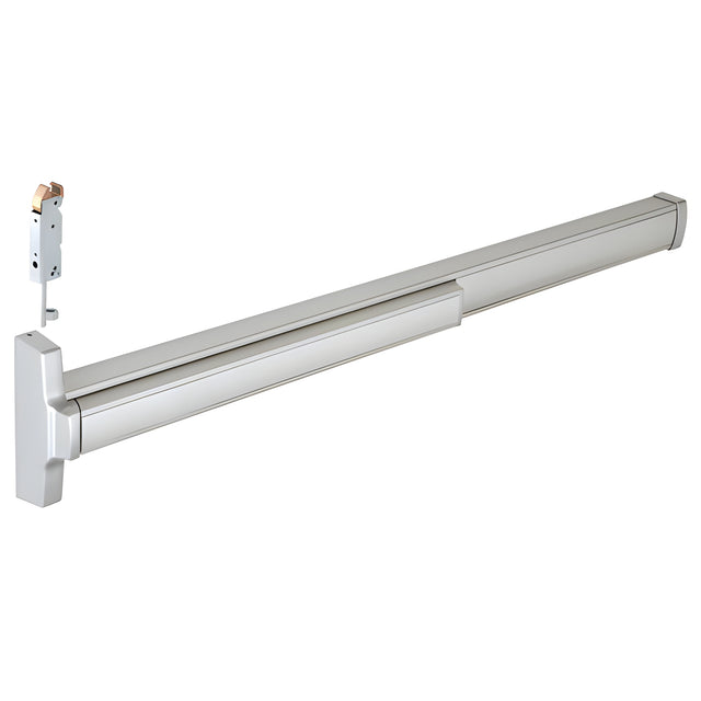 CRL 48" Jackson® Aluminum Finish Model 2085 Concealed Vertical Rod Panic Exit Device Dual Point Latching with Top Latch and Bottom Hex Bolt Left Hand Reverse Bevel
