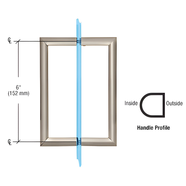 CRL 6" Brushed Nickel RM Series Flat Outside Surface/Round Tubing Inside Back-to-Back Pull Handle