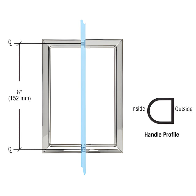 CRL 6" Polished Chrome RM Series Flat Outside Surface/Round Tubing Inside Back-to-Back Pull Handle
