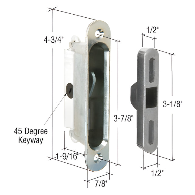 CRL 7/8" Wide Mortise Lock and Keeper with 3-7/8" Screw Holes for Traco Doors