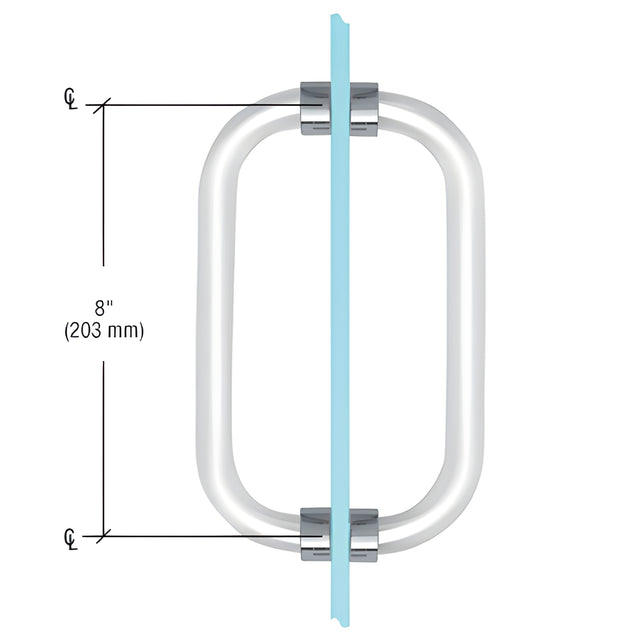 CRL 8" Acrylic Smooth Back-to-Back Shower Door Pull Handle with Chrome Rings