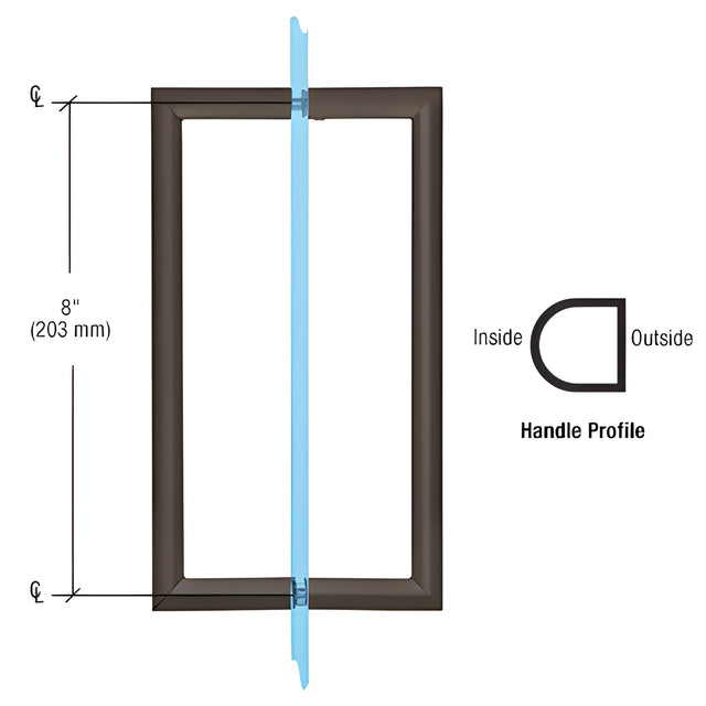 CRL 8" Oil Rubbed Bronze RM Series Flat Outside Surface/Round Tubing Inside Back-to-Back Pull Handle