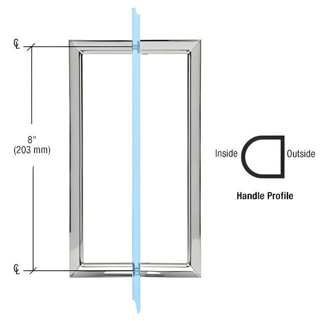 CRL 8" Polished Chrome RM Series Flat Outside Surface/Round Tubing Inside Back-to-Back Pull Handle
