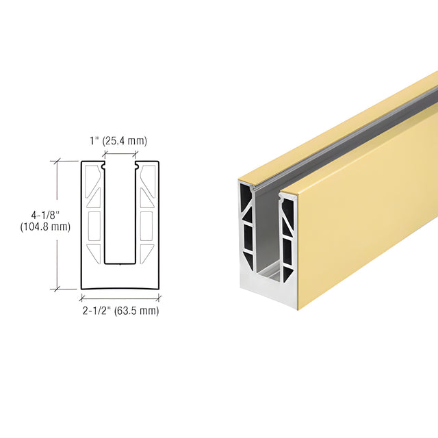 CRL 8B Series Custom Size Base Shoe with Brushed Satin Brass Cladding - Holes Drilled for Base MountingDrilled