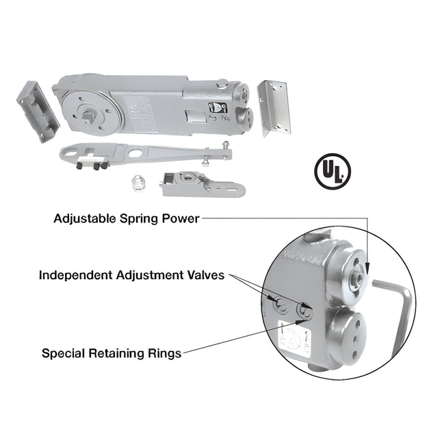 CRL 90º No Hold Open Adjustable Spring Power Overhead Concealed Door Closer "GE" Package