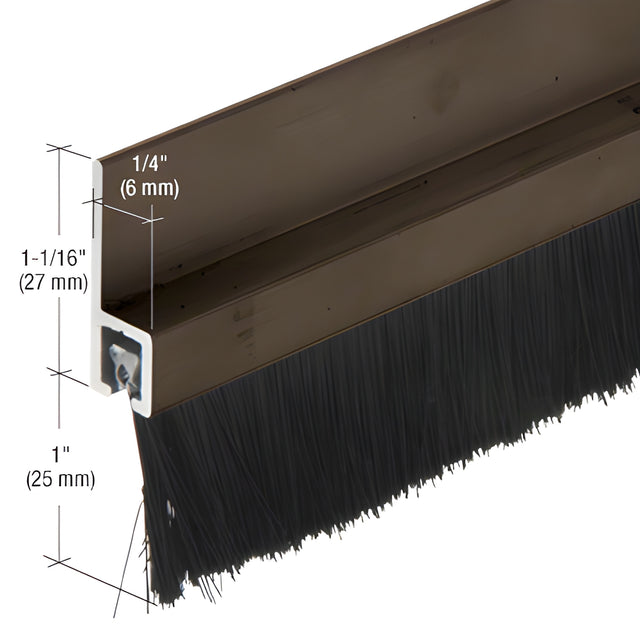 CRL 96" Extruded Dark Bronze Anodized Brush Door Sweep with 1" Nylon Bristle