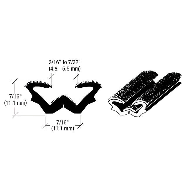 CRL 96" Flexible Flocked Rubber Glass Run Channel for Universal for Buses and RV Windows