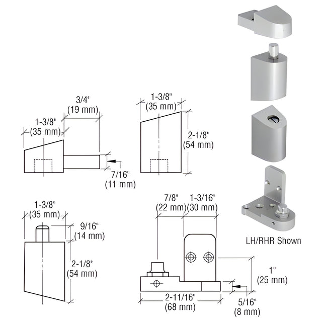CRL Aluminum Left Hand 0P400 Top and Bottom Pivot Set