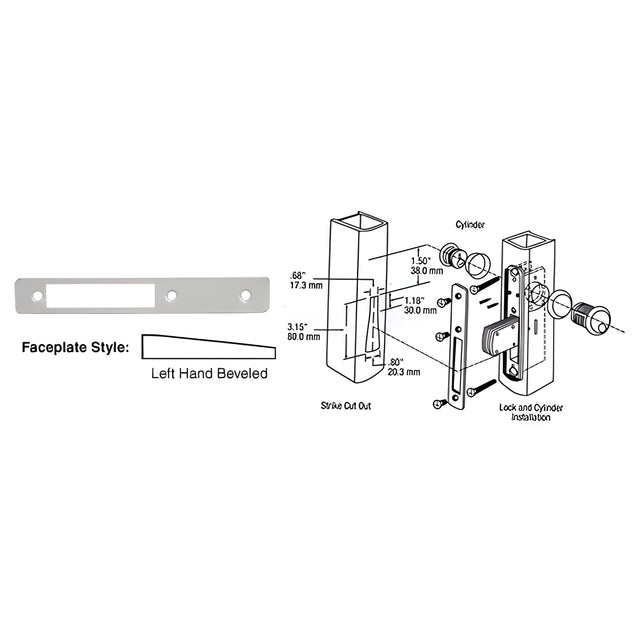 CRL Aluminum Left Hand Beveled Faceplate for DL2110 Series Long Throw Deadlocks
