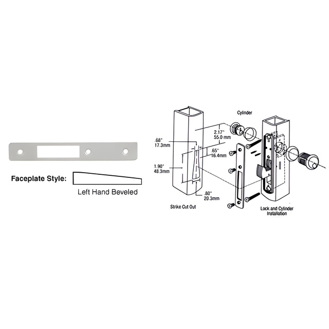 CRL Aluminum Left Hand Beveled Faceplate for DL2130 Series Hook Throw Deadlocks