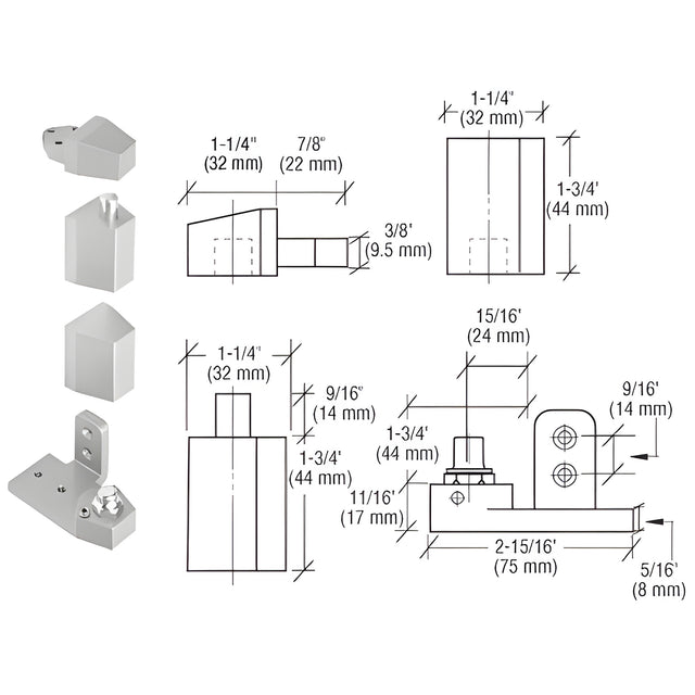 CRL Aluminum Offset Left Hand Pivot Set Flush with Frame Face