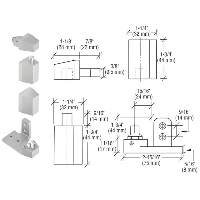 CRL Aluminum Offset Left Hand Pivot Set with 1/8" Recess