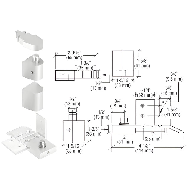 CRL Aluminum Offset Left Hand Pivot Set with 1/8" Recess