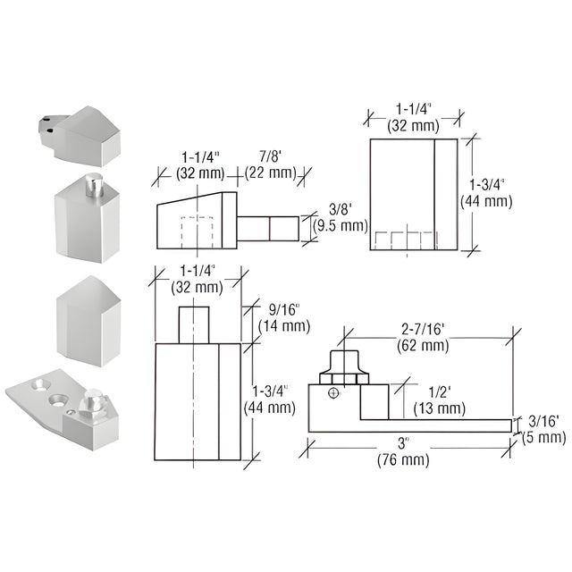CRL Aluminum Offset Reversible Pivot Set Flush with Frame Face