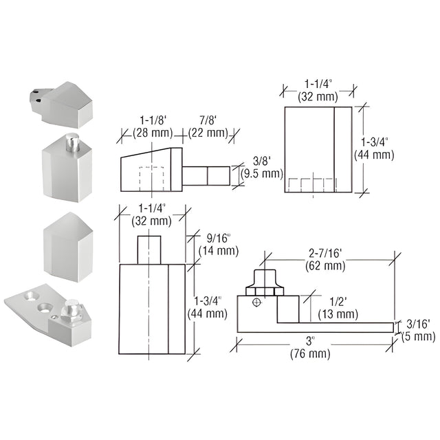 CRL Aluminum Offset Reversible Pivot Set with 1/8" Recess