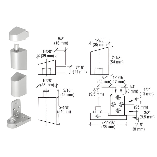 CRL Aluminum Offset Right Hand Pivot Set Flush with Frame Face