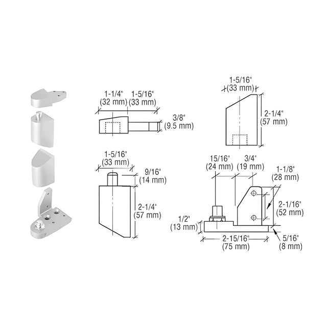 CRL Aluminum Offset Right Hand Pivot Set with 1/8" Recess
