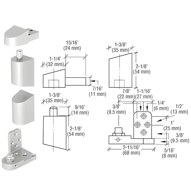 CRL Aluminum Offset Right Hand Pivot Set with 3/32" Recess
