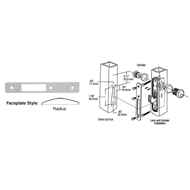 CRL Aluminum Radius Faceplate for DL2130 Series Hook Throw Deadlocks