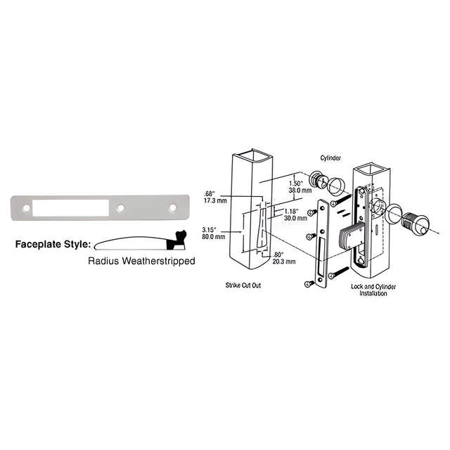 CRL Aluminum Radius Weather-stripped Faceplate for DL2110 Series Long Throw Deadlocks