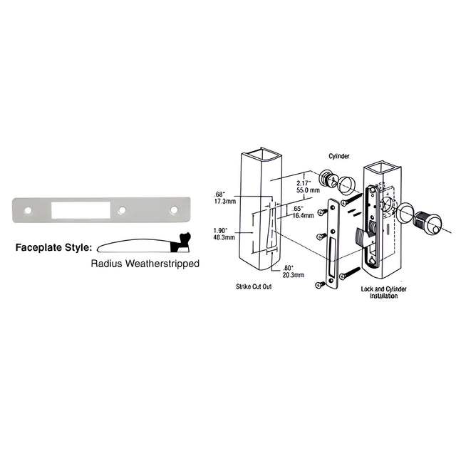 CRL Aluminum Radius Weather-stripped Faceplate for DL2130 Series Hook Throw Deadlocks