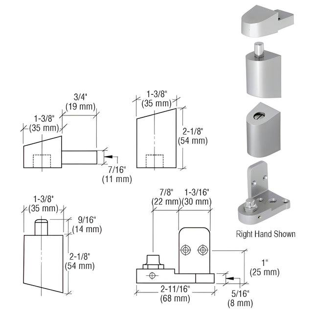 CRL Aluminum Right Hand 0P400 Top and Bottom Pivot Set