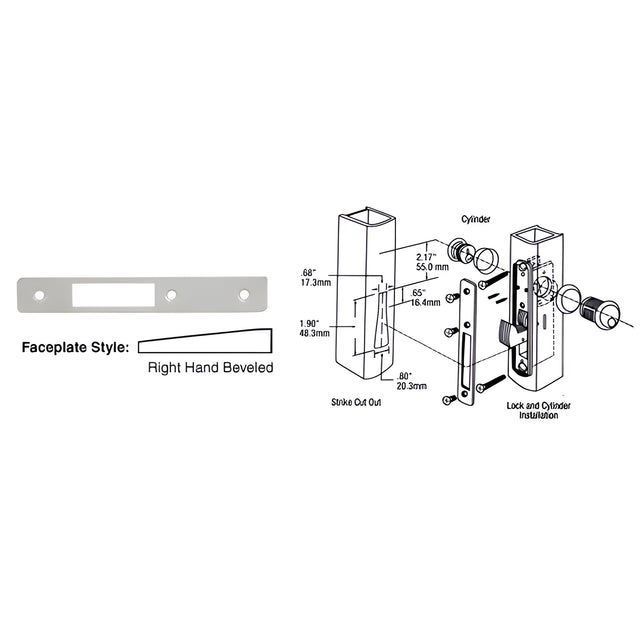 CRL Aluminum Right Hand Beveled Faceplate for DL2130 Series Hook Throw Deadlocks