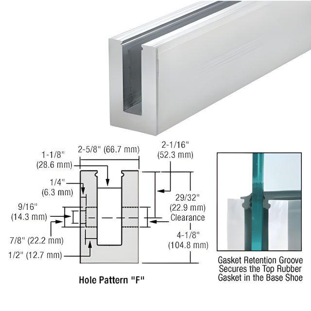 CRL B6N Series Mill Aluminum 120" Fascia Mount Square Base Shoe Drilled for for 5/8" Glass