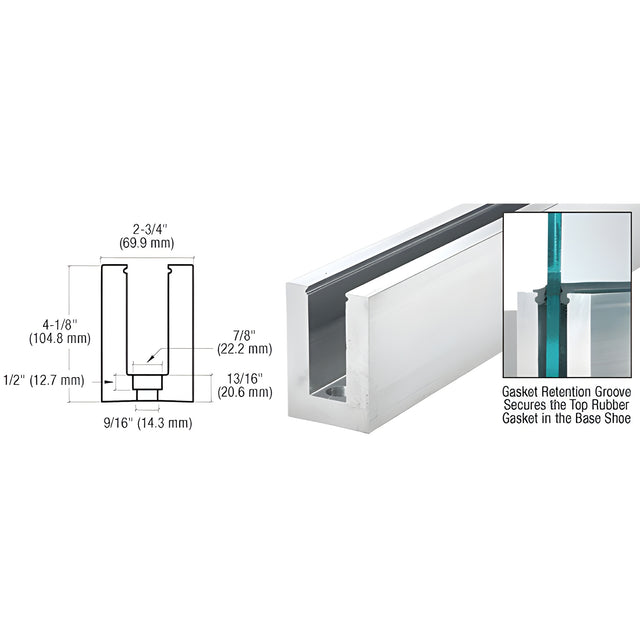 CRL B7S Series Custom Length Square Base Shoe Drilled for 3/4" Glass